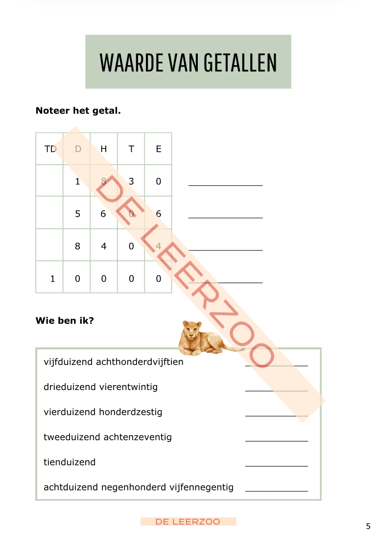 Rekenleeuw: getallenkennis tot 10 000