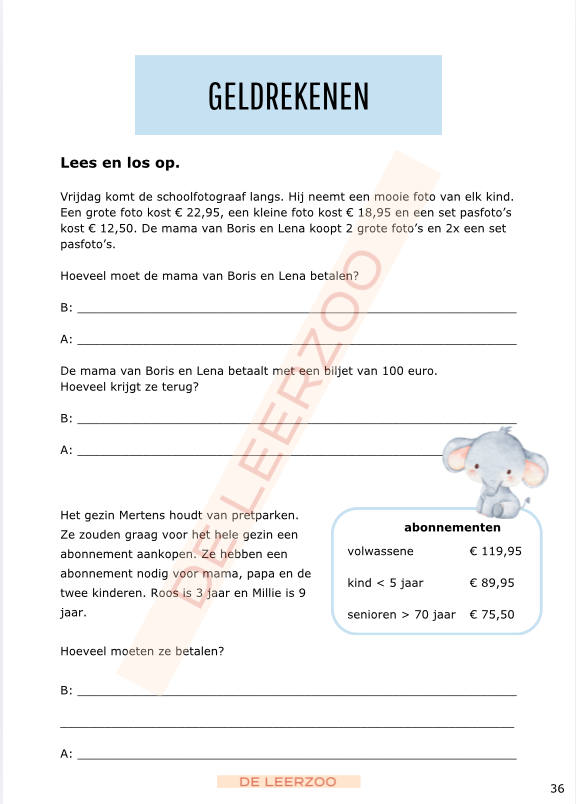 Rekenolifant: metend rekenen (zesde leerjaar/groep 8)